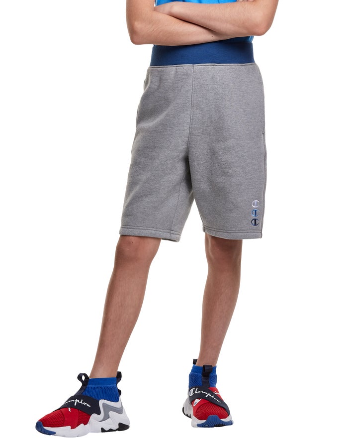 Champion Boys Shorts NZ - Reverse Weave Fleece Triple Stacked Logos Dark Grey ( 1890-XJWUL )